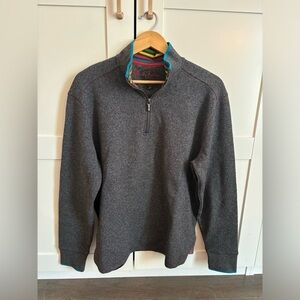 Robert Graham Sweater Mens Medium Cotton 1/4 Zip Mock Neck Pullover in Gray